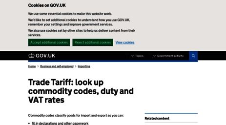 Trade Tariff: look up commodity codes, duty and VAT rates